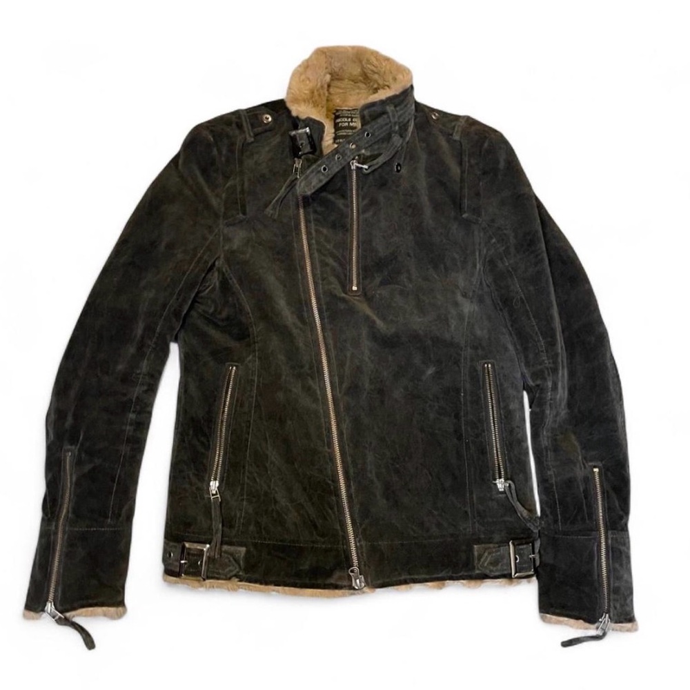 Nicole Club For Men Japanese Archive Suede Bondage Biker Jacket with Faux Fur Li